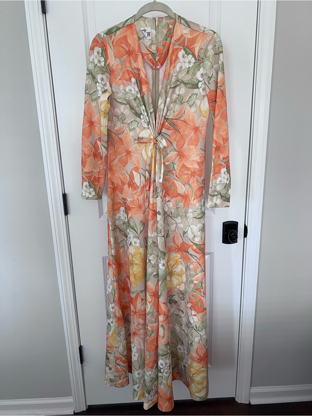 Puritan Forever Young Vintage Long Sleeve Floral Maxi Dress Orange & Beige